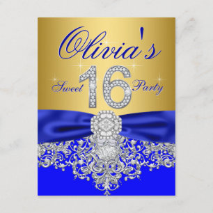 Königlich Blau und Gold Diamant Sweet 16 Party Einladung