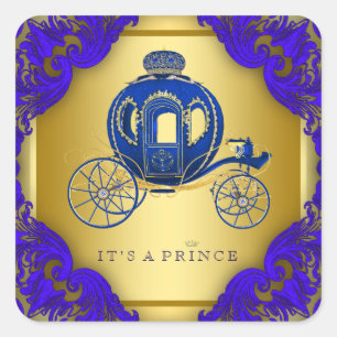 Königlich Blau und Gold Prinz Baby Shower Quadratischer Aufkleber