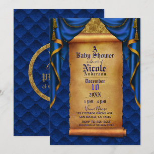 Königlich Blau und Gold Vorhänge Schrift Baby Show Einladung