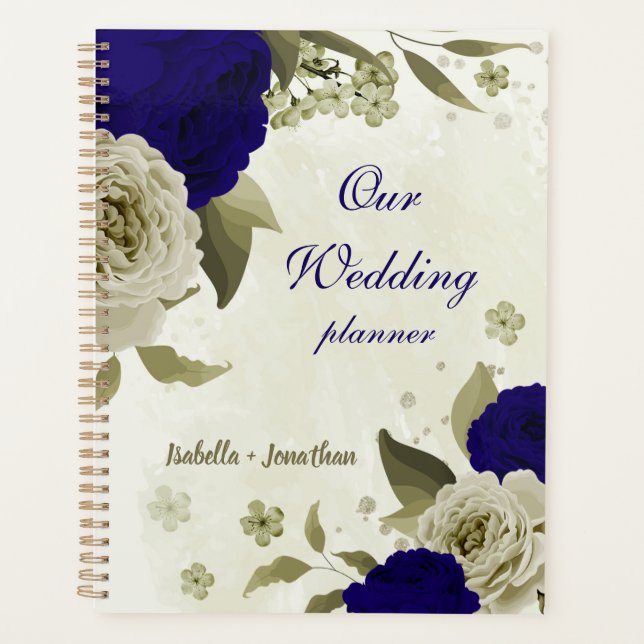 Königlich blaue beige Blumenhochzeit Planer (Vorderseite)