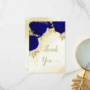 Königlich blaue Blumen goldene Blätter Dankeskarte