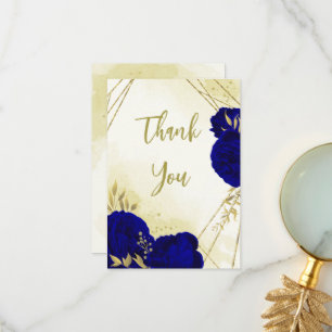Königlich blaue Blumen goldene Blätter Dankeskarte