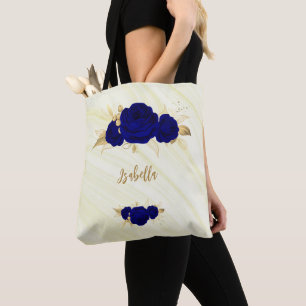Königlich blaue Blumen goldene Blätter Marmortüte Tasche
