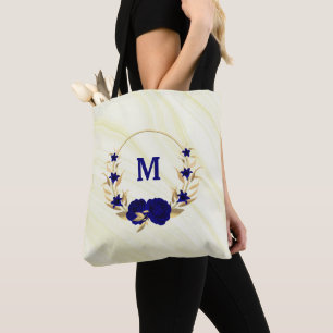 Königlich blaue Blumen goldene Blätter Marmortüte Tasche