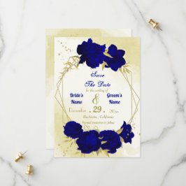 Königlich blaue Blumen goldene Blätter Save The Date