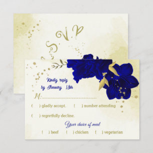Königlich blaue Blumen goldene botanische Hochzeit RSVP Karte