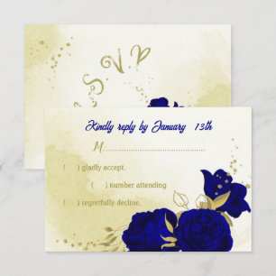 Königlich blaue Blumen goldenes botanisches Hochze RSVP Karte