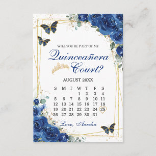 Königlich blaue Blumen-Quinceanera-Hof-Antragskart Mitteilungskarte