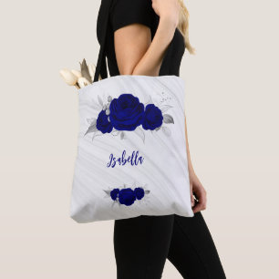 Königlich blaue Blumen silberne Blätter Marmortasc Tasche