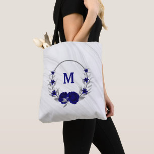 Königlich blaue Blumen silberne Blätter Marmortasc Tasche