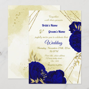 Königlich blaue Blüten - Blätter Hochzeit Einladung