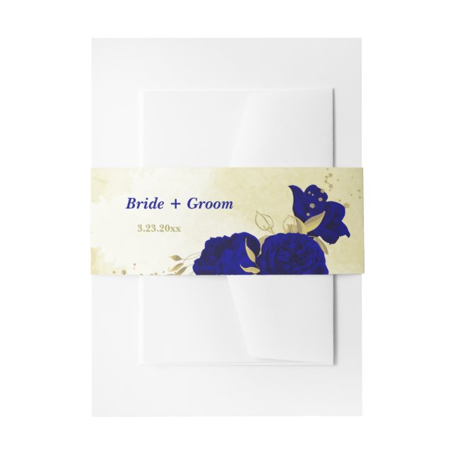 Königlich blaue Blüten - Blätter Hochzeit Einladungsbanderole (Vorderseite Beispiel)