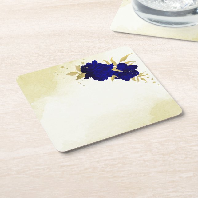 Königlich blaue Blüten - Blätter Hochzeit Rechteckiger Pappuntersetzer (angewinkelt)