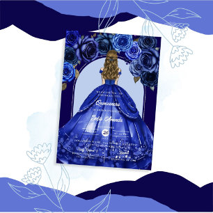 Königlich blaue elegante Blumenakzente Prinzessinn Einladung