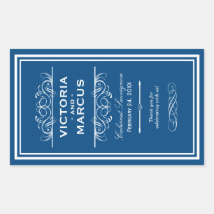 Königlich blaue elegante Hochzeitsmonogramm-Weinfl Rechteckiger Aufkleber