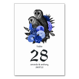 Königlich Blaue Florale Eulen Gothic Hochzeit Tischnummer