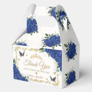 Königlich Blaue Florale Schmetterlinge Quinceanera Geschenkschachtel