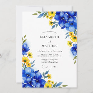 Königlich Blaue Florale Whimsy-Hochzeit Einladung