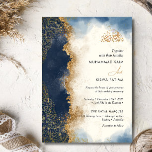 Königlich blaue Glitter-Gold-Bismillah-Nikah-Einla Einladung