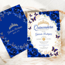 Königlich Blaue Goldene Florale Quinceanera