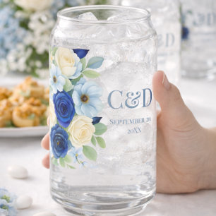 Königlich blaue Hochzeits-Wasserfarbe-Elfenbein-Bl Dosenglas