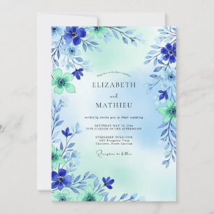 Königlich Blaue Luftige Wiesenhochzeit Einladung