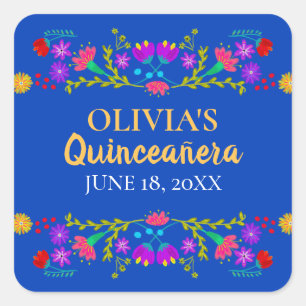 Königlich blaue Mis Quince Anos Mexican Fiesta Blu Quadratischer Aufkleber