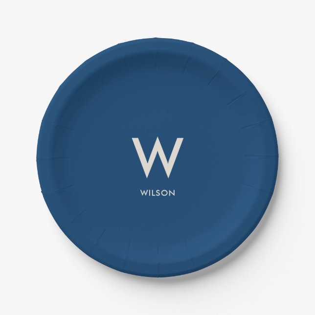 Königlich blaue Monogramm-Privatsache Pappteller (Vorderseite)