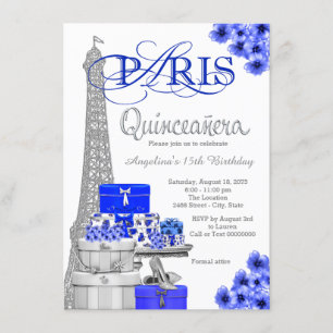 Königlich blaue Pariser Quinceanera-Einladungen Einladung