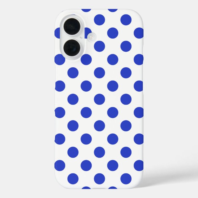 Königlich blaue Polka-Punkte iPhone 16 Hülle (Rückseite)