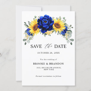 Königlich Blaue Rustikale Sonnenblume Moderne Flor Save The Date