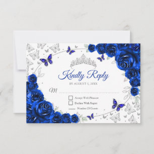 Königlich Blaue Silber Blumen Quinceanera Antwort