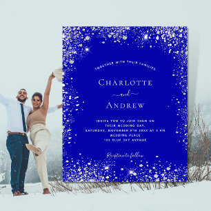 Königlich blaue silberne Budget-Hochzeitseinladung Flyer
