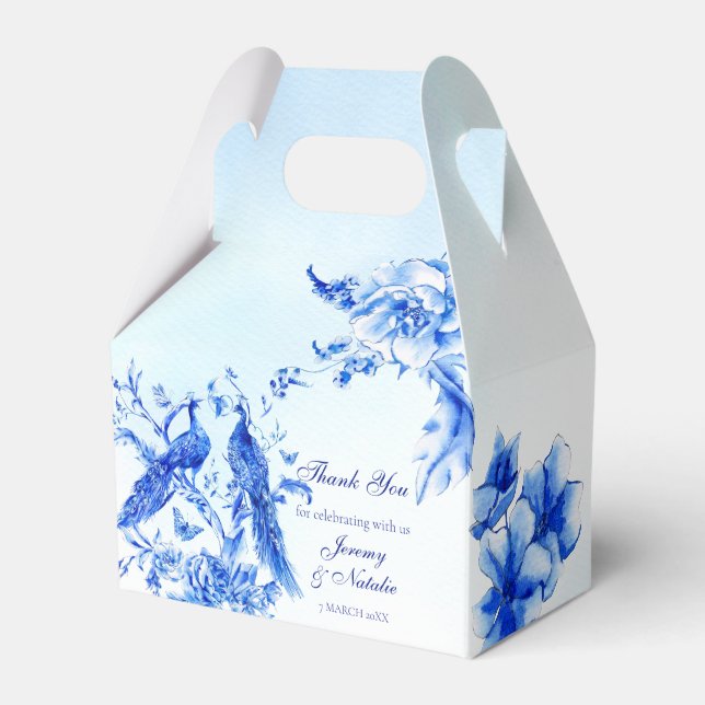 Königlich blaue viktorianische Pfauenhochzeit Geschenkschachtel (Vorderseite)