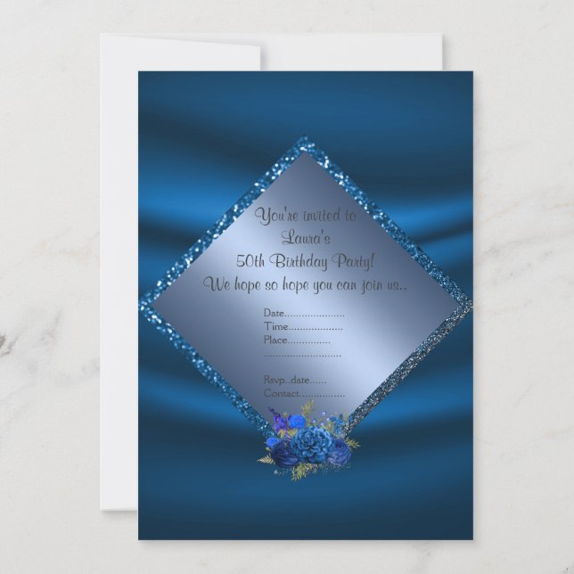 Königlich blauer Geburtstag Online-Blume Geburtsta Einladung (Rückseite)