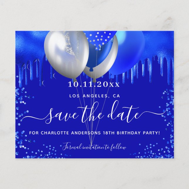 Königlich blauer Glitzer - Haushalt Save the Date Flyer (Vorne)