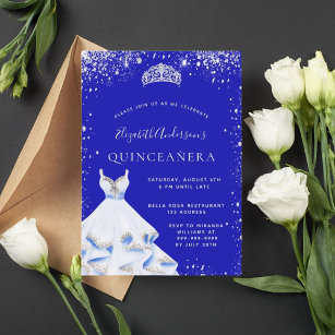 Königlich blauer Glitzer Tiara Kleid Quinceanera Einladung