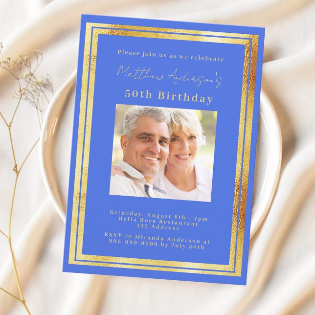Königlich-blaues Foto Geburtstag Einladung (Von Creator hochgeladen)