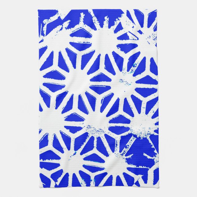 Königlich blaues geometrisches Muster Geschirrtuch (Vertikal)