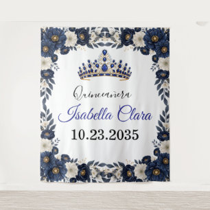 Königlich Blaues Quinceanera-Kulisse-Teppich Wandteppich