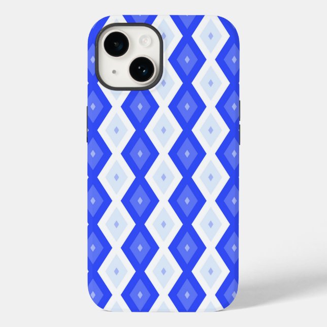 Königlich blaues Rautenmuster Case-Mate iPhone 14 Hülle (Rückseite)