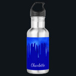 Königlich blaues Tropfname-Skript Edelstahlflasche<br><div class="desc">Ein chic königsblauer Hintergrund,  mit Tropfen dekoriert,  tropfend aussehen. Personalisieren und fügen Sie einen Namen,  der mit einem modernen,  eleganten,  handgeschriebenen Stil geschrieben wurde.</div>