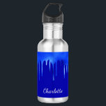 Königlich blaues Tropfname-Skript Edelstahlflasche<br><div class="desc">Ein chic königsblauer Hintergrund,  mit Tropfen dekoriert,  tropfend aussehen. Personalisieren und fügen Sie einen Namen,  der mit einem modernen,  eleganten,  handgeschriebenen Stil geschrieben wurde.</div>