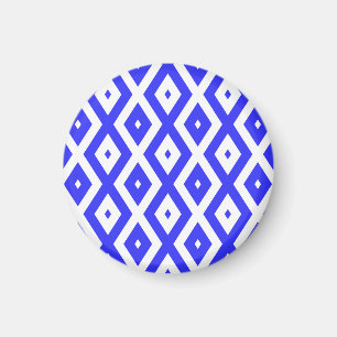 Königlich blaues und weißes Rautenmuster Magnet
