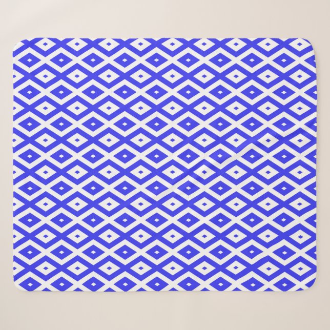 Königlich blaues und weißes Rautenmuster Sherpadecke (Vorderseite (Horizontal))