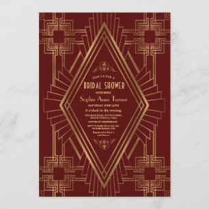 Königlich Burgund Gold Great Gatsby Brautparty Einladung
