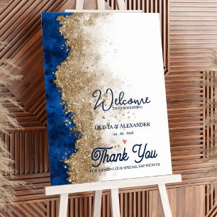 Königlich Elegant Navy Blau Gold Hochzeits Willkom Poster