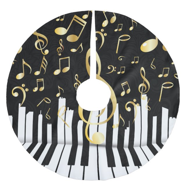 Königlich elegante Musiknote-Klaviertasten Polyester Weihnachtsbaumdecke (Vorderseite)
