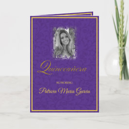 Königlich lila Blumenweine mit Foto quinceanera Karte