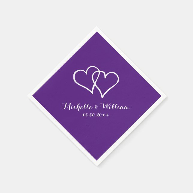 Königlich lila ineinander greifende Herzen Serviette (Ecke)